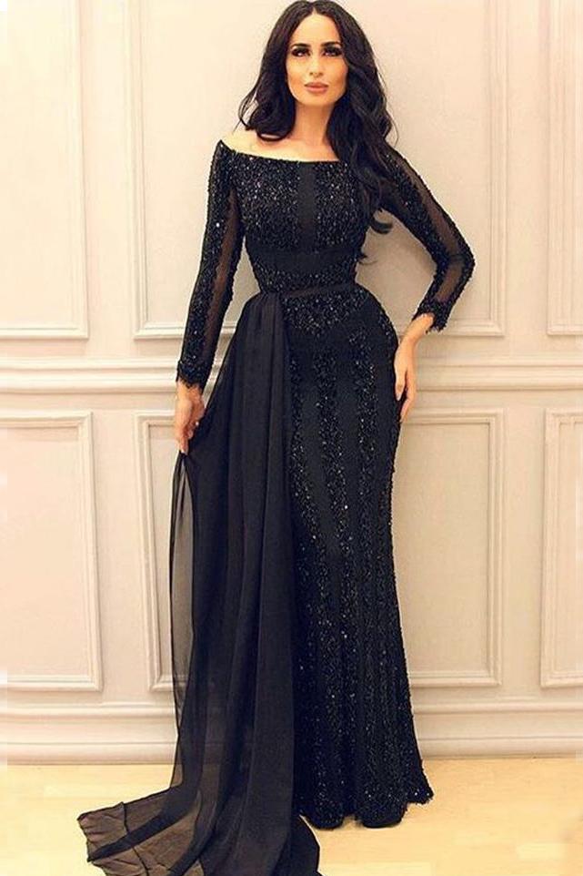 black long sleeve evening dress